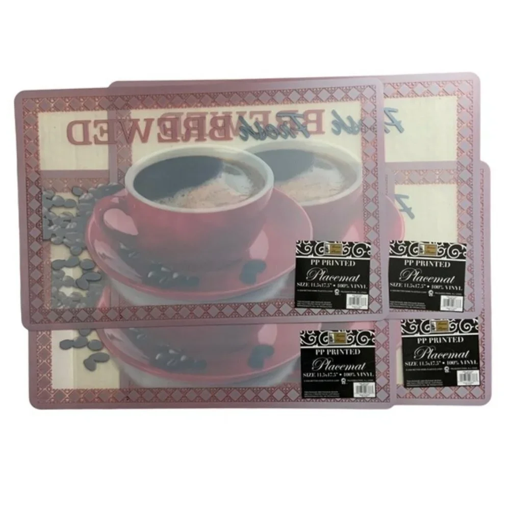 Placemats Coffee Theme Frosted Clear Indoor Outdoor Rectangle 11.5 X 17.5 in